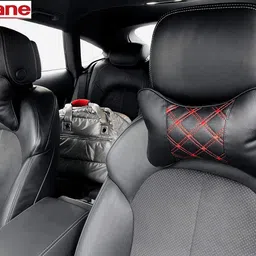 Eliane Faux Leather Universal Car Neck Rest Headrest Pillow Soft Cushion Cervical Pain Relief Support With Adjustable Straps For All Cars Driving Seat Office Chair, Travel Pack of 2 (Red Black) image 2