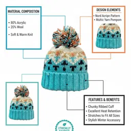 YOUSTYLO Unisex Printed Woollen Beanie image 3