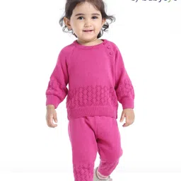 Babyoye Eco Conscious 100% Cotton Knit Full Sleeves Sweater Set with Self Design -  Pink-image-32