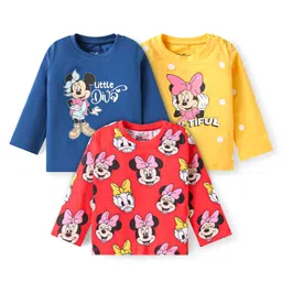 Babyhug Disney Cotton Knit Full Sleeves T-Shirts with Minnie Mouse Graphics Pack of 3 - Blue Yellow & Red-picture-28