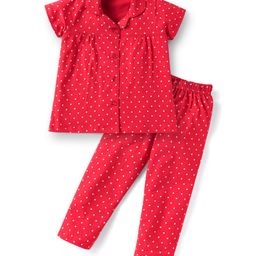 kookie kids india Kookie Kids Single Jersey Knit Half Sleeves Co-ord Night Suit With Polka Dots - Red-picture-44