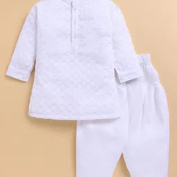 LITTLE COLLARS Blended Full Sleeves Schiffli Embroidered Kurta Patiala Set - White-picture-10