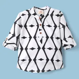 Rikidoos Full Sleeves Abstract Printed Kurta Style Shirt - White-picture-12