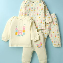 CUCUMBER Sinker Knit Full Sleeves Night Suits with Star Print Pack of 2 - Light Yellow-picture-28