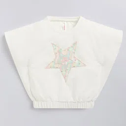 giniekids Knit Half Sleeves Pearls Embellished Star Patch Detailed Crop Top - White-picture-27