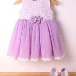 Bluebell Lave Woven Sleeveless Floral Designed Partywear Dress With Booties - Purple-picture-22