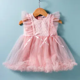 Mark & Mia Woven Frill Sleeves Frock Style Party Onesie with Embroidery & Frill Detailing - Pink-picture-19