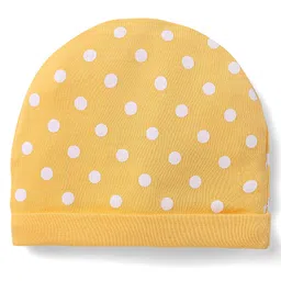 Babyhug 100% Cotton Interlock Knit Caps With Polka Dots & Floral Print Pack Of 2 - Marron & Yellow image 2