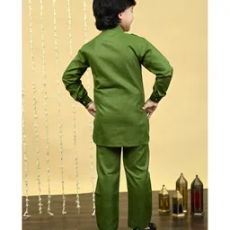 BT DEZINES Cotton Blend Full Sleeves Solid Pathani Kurta & Salwar Set - Mehandi Green image 3
