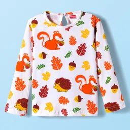 Babyhug Cotton Knit Full Sleeves Frock With Animal Printed Inner Tee - Orange & White image 2