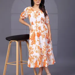 Nautiful Floral Print Puff Sleeve Georgette Fit & Flare Maxi Dress-picture-11