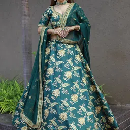FABPIXEL Embroidered Sequinned Semi-Stitched Lehenga & Unstitched Blouse With Dupatta-picture-41