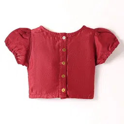 Babyoye 100% Woven Half Puffed Sleeves Floral Embroidered Choli Lehenga Set with Dupatta & Lace - Red image 3