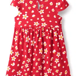 Babyhug Single Jersey Knit Cap Sleeves Frocks With Floral Print Pack Of 2 - Navy Blue & Red image 3