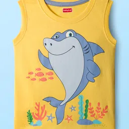 Babyhug Single Jersey Knit Half Sleeves T-Shirts & Shorts Sets With Stripes & Sea Life Print Pack of 4 - Yellow & White image 3