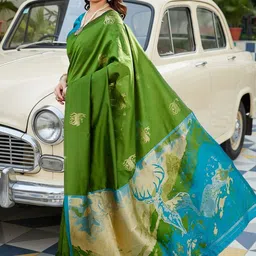 JANOI Ethnic Motifs Zari Silk Cotton Banarasi Saree image 3