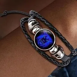 Ringzinnie Unisex Artificial Stones and Beads Leather Bangle-Style Bracelet-picture-17