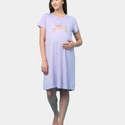 ECOMAMA Half Sleeves Organic Cotton & Bamboo Antimicrobial Lounge Tee Text Print - Light Purple image 5
