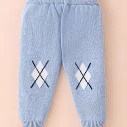 ToffyHouse Knitted Cotton Full Sleeves Collared Sweater Set With Argyle Design - Sky Blue image 4