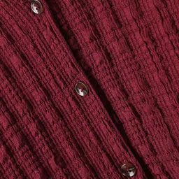 Hola Bonita Knit Half Sleeves Textured Dress With Belt - Wine image 4
