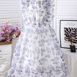 INCLUD Girls Floral Printed Round Neck Fit & Flare Midi Dress-picture-4