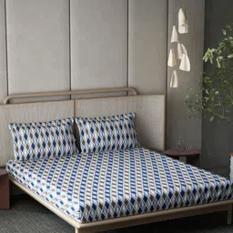 DDecor Blue & White Geometric Printed 144 TC Cotton King Bedsheet Set 2.74 m x 2.74 m-image-6
