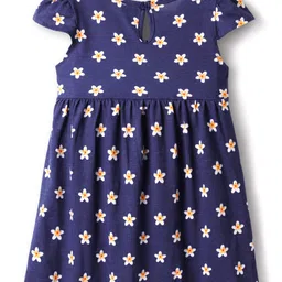 Babyhug Single Jersey Knit Cap Sleeves Frocks With Floral Print Pack Of 2 - Navy Blue & Red image 5