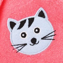 Simply Terry Knit Full Sleeves Hooded Bath Robe with Cat Embroidery - Pink image 5