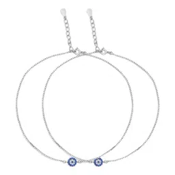 Zavya Evil Eye Charm Rhodium Plated 925 Sterling Silver Anklet Pair for Women-picture-18
