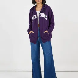 Styli Purple Cotton Printed Hoodie image 5