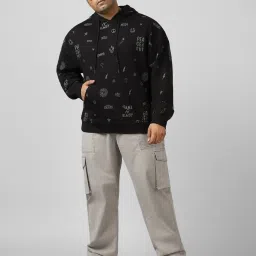 Bewakoof Black Relaxed Fit Printed Hooded Sweatshirt image 5