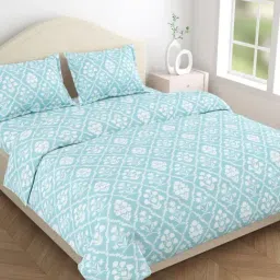 Haus & Kinder Blue Cotton 186 TC King Size Flat Bedsheet with 2 Pillow Covers-picture-24