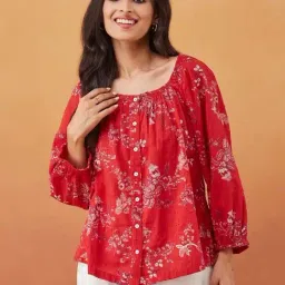 Fabindia Red Cotton Printed Top-image-55