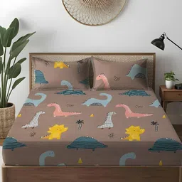WEAVE AND DECOR Brown Cartoon Characters 300 TC Bedsheet with 2 Pillow Covers-picture-24