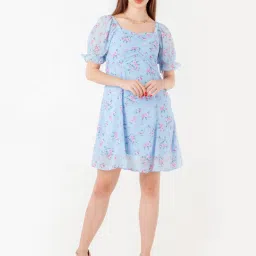 Zink London Blue Printed A-Line Dress image 5
