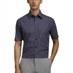 Louis Philippe Navy Cotton Regular Fit Checks Shirt-picture-29