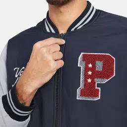 METTLE Mid Navy Regular Fit Colour Block Bomber Jacket image 5