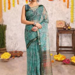 MIRCHI FASHION Green Printed Saree With Unstitched Blouse-picture-13