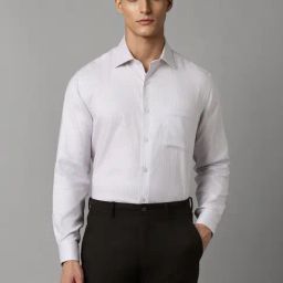 Louis Philippe Grey Regular Fit Striped Shirt-picture-46