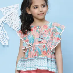 BIBA Girls Peach Cotton Printed Top-image-38