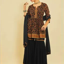 Soch Black Floral Print Kurti Sharara Set with Dupatta-image-26
