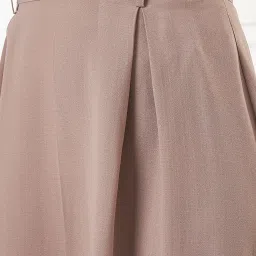 Kibo Brown Crepe Solid Midi Skirt image 5