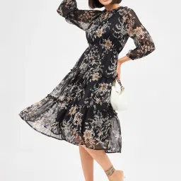 Kibo Black Chiffon Print Midi Dress image 5