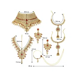 Peora Gold-Plated Kundan Bridal Choker Necklace Earrings Maangtikka Nathiya Hath Panja Jewellery Set image 5