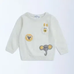 HOP Baby by Westside Off-White Animal Embroidered Sweater-image-79