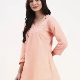 Yufta Peach Silk Embroidered Three-Quarter Sleeves Regular Fit Top-image-29