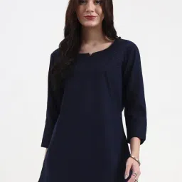 Yufta Navy Blue Silk Embroidered Three-Quarter Sleeves Regular Fit Top-picture-24