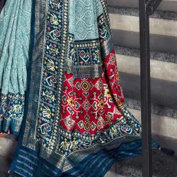 Saree Mall Blue Silk Printed Saree With Unstitched Blouse image 5