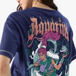 The Souled Store Navy Blue Loose fit Cotton Print T-shirts image 5