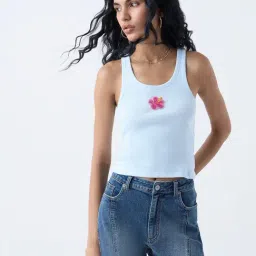 nuon women Nuon by Westside Light Blue Embellished Cotton-Blend Tank Top-picture-32